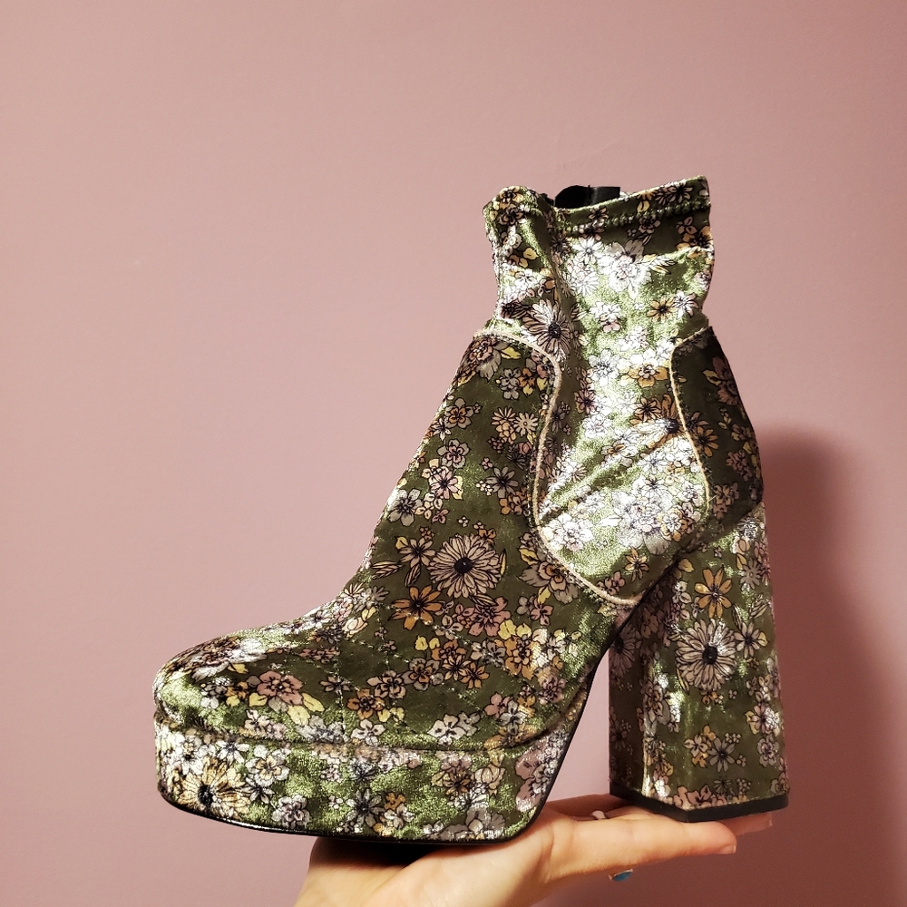 Free people velvet platform floral boots